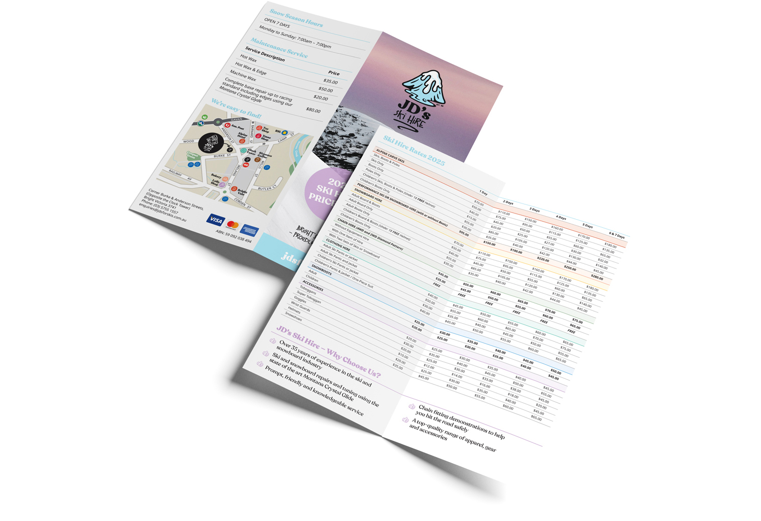 JD's Ski Hire, 2025 Ski Hire Price List